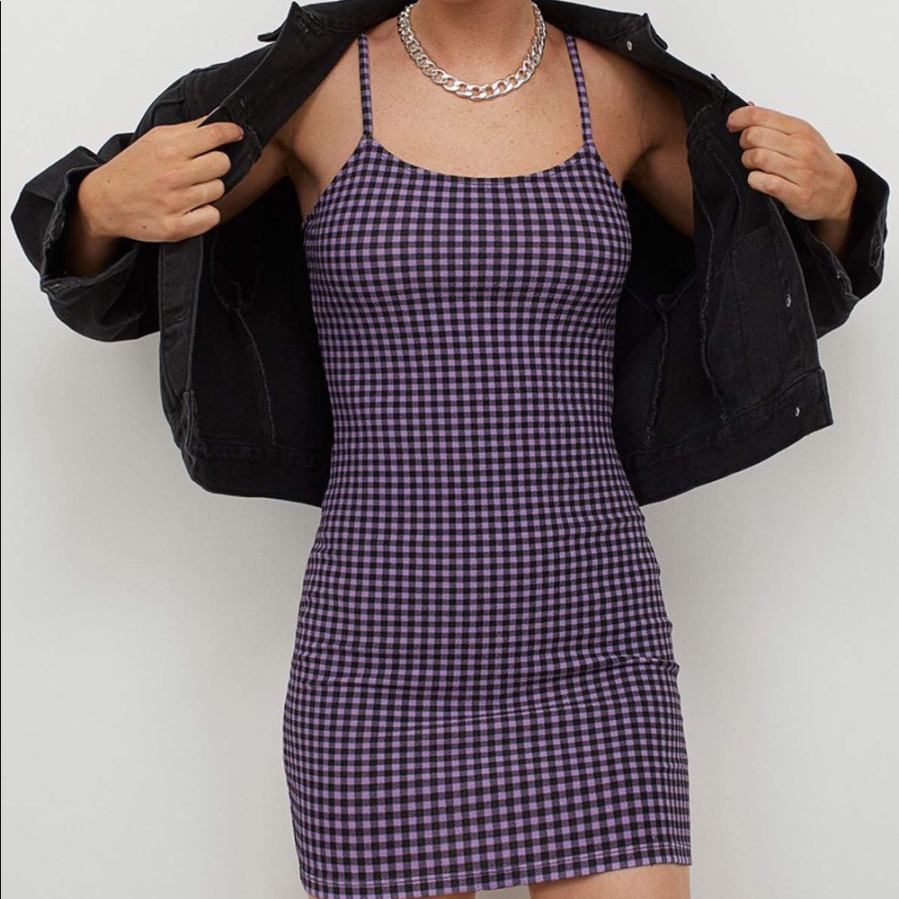 Purple checkered bodycon dress